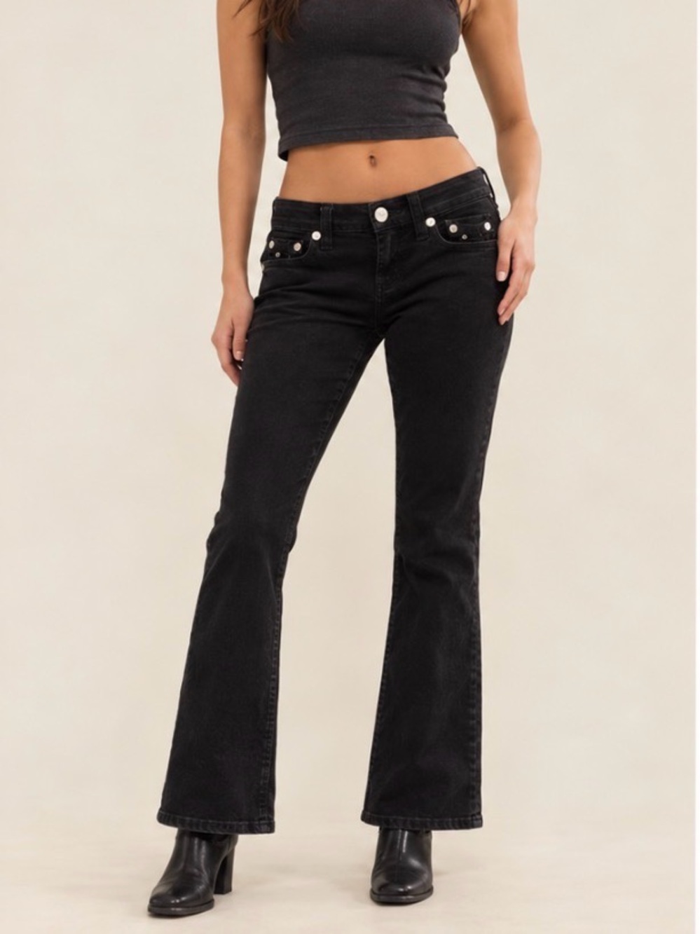 True Religion Becca Black Bootcut Jeans Size 26 Y2K Signature Studs